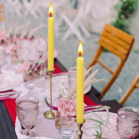 Set 4 Lumanari,  pentru Suport de Masa, Fara Miros si Fum, din Parafina, 2.2 x 25 cm, Galben