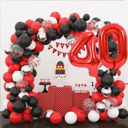 Balon din Folie Metalizata Cyrax, Figurina Cifra, Tema Aniversare 100 cm, Ambalaj Individual, Pai inclus, Umflare cu Aer sau Heliu, Rosu, Cifra 4