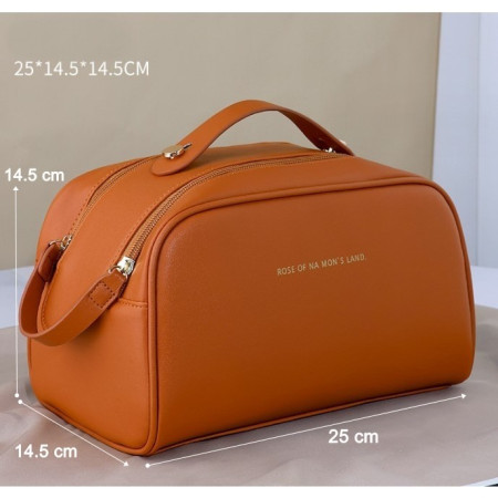 Geanta cosmetice pentru femei Cyrax, material poliuretan, 25 x 14.5 x 14.5 cm, Impermeabila, Maro