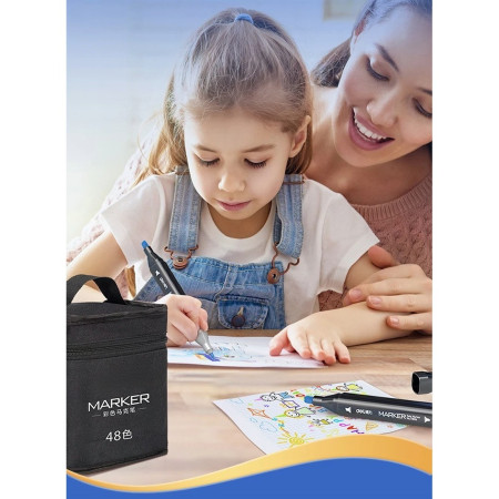 Set 40 Markere, Cyrax, pe Baza de Ulei, Dublu Capat, Subtire 1mm si Gros 6 mm, Geanta Depozitare, 15 cm, Multicolor