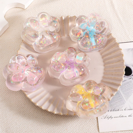 Jucarie Antistres Squishy, Cyrax, cu Revenire Lenta, Squeeze Pinch Family, Model Cat Paw, 6.5 x 7 cm, din Tpr, 4-6 Ani, Model 2 Flori, Transparent