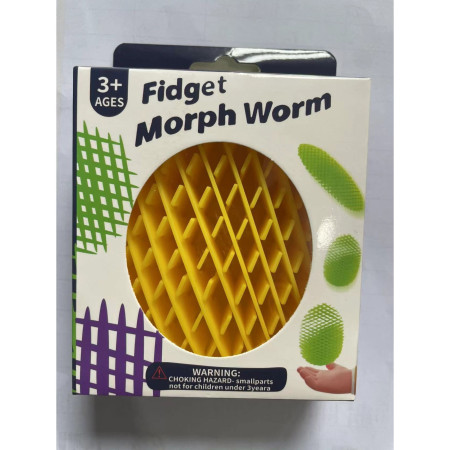Jucarie Worm Fidget de Decompresie, Cyrax, Anti Stres, Dimensiune Compacta 10 cm, Dimensiune Extinsa 24.5 cm, Galben