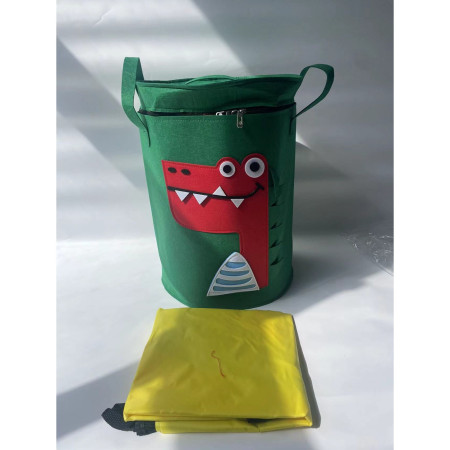 Cutie de Depozitare 2In1,  Impermeabila, Covor pentru Jucarii si Lego 150cm, Capacitate Mare, cu Manere, cu Sfori, Inaltime 40cm, Model Crocodil, Verde