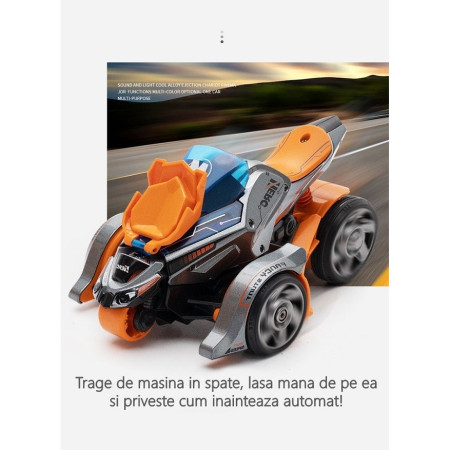 Cyrax Jucarie pentru copii, masina cu extensie de motocicleta 2 in 1, portocalie