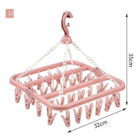 Uscator de rufe  32 de cleme, Plastic, Pliabil, rotire 360 grade, 32x32 cm, Roz