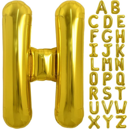 Balon Folie Metalizata Litera H, Cyrax, 40 cm, Umflati cu Heliu sau Aer, Ambalaj Individual, Pai inclus, Auriu