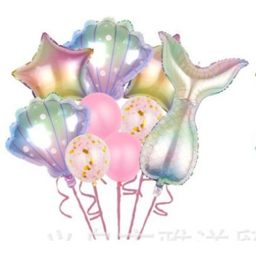 Set baloane aniversare pentru fetita, set din 9 baloane, Cyrax, Tematica Sirene, 5 Baloane Folie, 4 baloane latex, Roz
