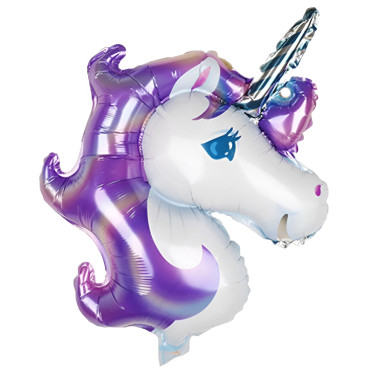 Balon din Folie Metalizata, Cyrax, Figurina Unicorn, Tema Animalute, 115 cm, Ambalaj Individual, Pai Inclus, Umflare cu Aer sau Heliu, Mov