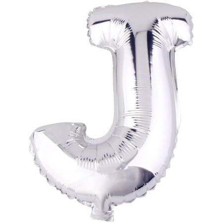 Balon Folie Metalizata Litera J, Cyrax, 80 cm, Umflati cu Heliu sau Aer, Ambalaj Individual, Pai inclus, Argintiu