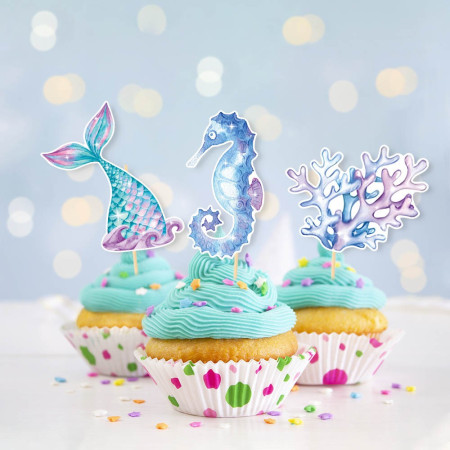 Set 6 Props-uri pentru Prajituri Sirena, Cyrax, Colectia Mermaid, Multicolor