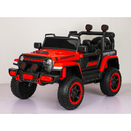 Masina Electrica pentru Copii, Cyrax, Off-Road, Conectare Bluetooth, telecomanda, Tractiune Spate, Lumina Intermitenta, Baterie 12V 7Ah, 120 x 63 x 68cm, Rosu