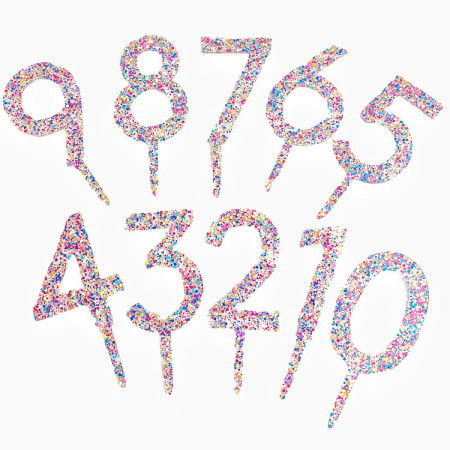 Decoratiune Topper pentru Tort, Cyrax, din Acrilic cu Fulgi de Sclipici, Model Cifra 2, Inaltime 18.5 cm, Transparent Multicolor