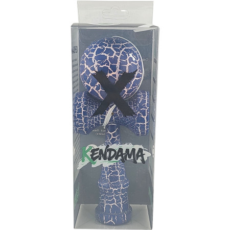 Kendama X Originala, Profesionala, Cyrax, Kendama Cracked, din Lemn – 18 cm, Albastru/alb