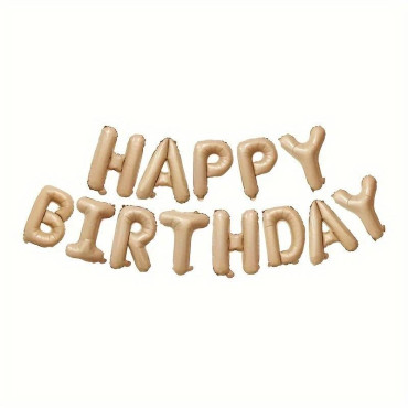 Set 25 de Baloane din Folie Metalizata si Latex, Cyrax, Figurine 2 Stele, 4 Baloane Confetti, 13 Litere, 6 Latex, Model Happy Birthday, Tema Aniversare, 40 cm, Ambalaj Individual, Pai Inclus, Umflare cu Aer sau Heliu, Bej