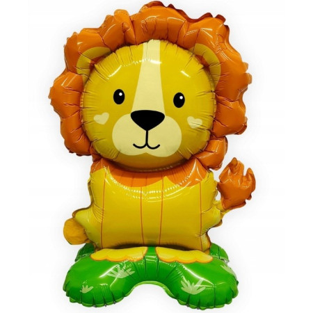 Balon din Folie Metalizata, Cyrax, Mini Figurine Animalute, Model Leu, Tematica Aniversare, 39x58 cm, Ambalaj Individual, Pai Inclus, Umflare cu Aer sau Heliu, Multicolor