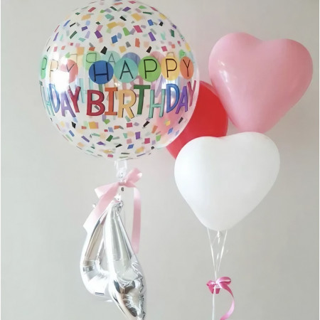 Balon din Folie Metalizata, Cyrax, Figurine 4D, Model Happy Birthday, Tematica Aniversara Bombonele, 63x24 cm, Ambalaj Individual, Pai Inclus, Umflare cu Aer sau Heliu, Alb-Multicolor