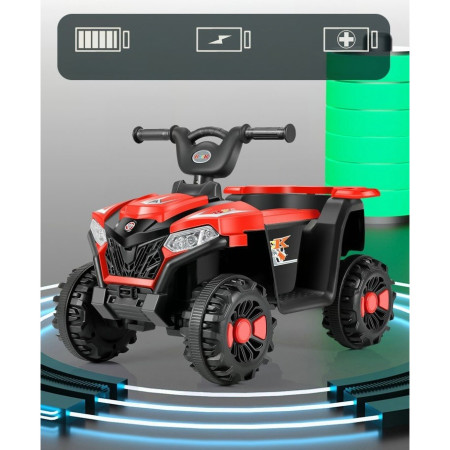 Masinuta Electrica Cyrax, pe 4 Roti, Tip ATV, cu Acumulator, Sistem Anti-Rasturnare, Sistem de Lumini si Sunet, 2-5 Ani, 70 x 43 x 48 cm, Rosu