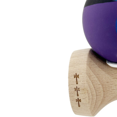 Kendama X Originala, Profesionala, Cyrax, Rubber Grip, Cupe Mari KING SIZE V3, Gaura in Baza, Rulment Metalic, din lemn 18 cm, Ata 62/65 cm, Special Negru/Mov/Albastru