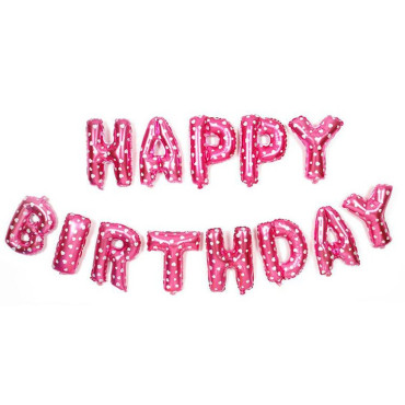 Set 13 Baloane Folie, Cyrax, Tip Ghirlanda, Model Happy Birthday, 40 cm, Roz