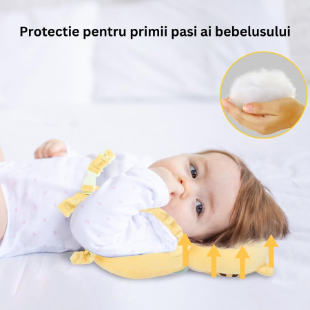 Perna tip Rucsac pentru Protectia Capului,  Tetiera tip Tigru, pentru Bebelusi, 33x6x19 cm, 180 g, Crem