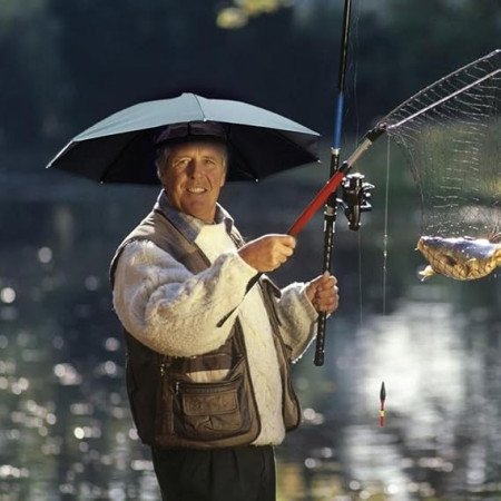 Umbrela de Cap,  Diametru 69 cm, Banda Elastica de Cap, Protectie UV/Ploaie, Albastru Ceata