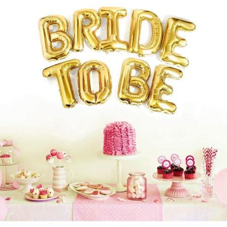 Set Baloane din Folie Metalizata, Cyrax, Model Bride to Be, Litere de 40 cm, Baloane Party, Ambalaj Individual, Pai Inclus, Umflare cu Aer sau Heliu, Auriu