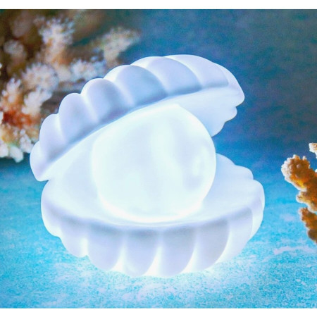 Lampa de Veghe,  Model Scoica cu Perla, Lumina Calda, 6x5 cm, Led, Baterii Incluse 3 x LR44, Alb