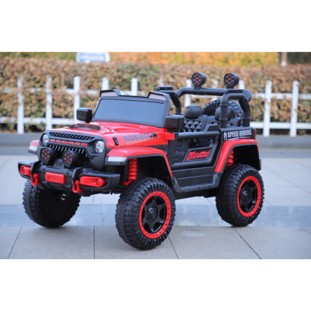 Masina Electrica pentru Copii, Cyrax, Off-Road, Conectare Bluetooth, telecomanda, Tractiune Spate, Lumina Intermitenta, Baterie 12V 7Ah, 120 x 63 x 68cm, Rosu