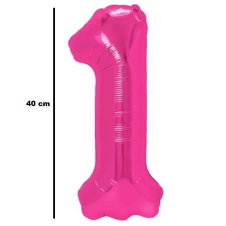 Balon din Folie Metalizata Cyrax, Figurina Cifra, Tema Aniversare 40 cm, Ambalaj Individual, Pai inclus, Umflare cu Aer sau Heliu, Roz, Cifra 1