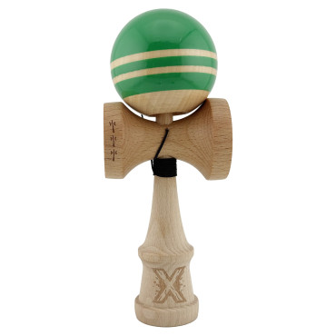Kendama X Rainbow Originala, Profesionala, Cyrax, Big Cups V2, Super Sticky cu Cupe Mari, Rulment Metalic, din lemn 18 cm, Ata 55 cm, Verde/Maro