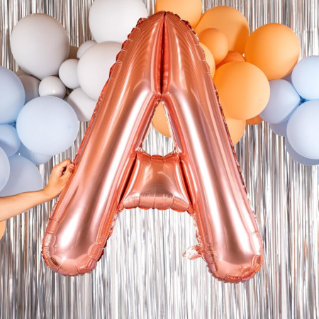 Balon Folie Metalizata Litera A, Cyrax, 100 cm, Umflati cu Heliu sau Aer, Ambalaj Individual, Pai inclus, Rose Gold