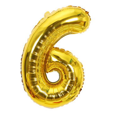 Balon din Folie Cyrax, Cifra 6, 81 cm, Pentru Aer sau Heliu, Bulk, Auriu