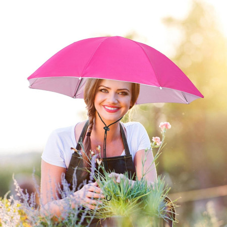 Umbrela de Cap,  Diametru 69 cm, Snur Reglabil de Cap, Protectie UV/Ploaie, Roz