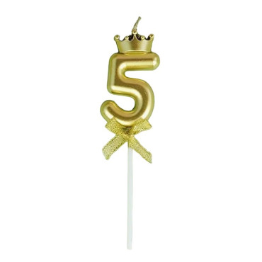 Lumanare pentru Tort Cifra 5, Model Coroana, Gold, Cyrax, Party