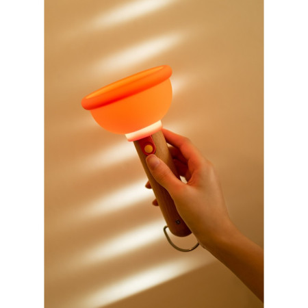 Lampa Nocturna,  Model Ventuza de Toaleta, Alimentare USB, din Lemn si Silicon, 16 x 9 cm, Portocaliu