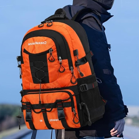 Rucsac Multifunctional de Alpinism,  Capacitate 36-55 L, de Calatorie, Impermeabil, Slot USB Incarcare Telefon, Bretele Reglabile, 52 x 34 x 19 cm, Portocaliu