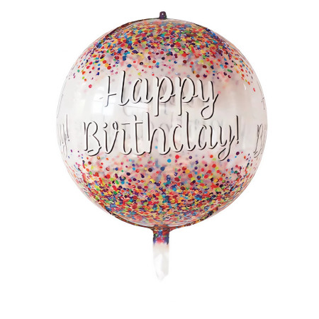 Balon din Folie Metalizata, Cyrax, Figurina Rotunda 4D, Model Happy Birthday, Tema Aniversare, 24 x 63 cm, Ambalaj Individual, Pai inclus, Umflare cu Aer sau Heliu, Maro