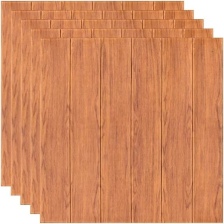 Set 10 Placi Tapet 3D,  70 x 70 cm, Grosime 3 mm, din Rasina, Tip Placi de Lemn, Suprafata Acoperita 4.9 mp, Maro Roscat