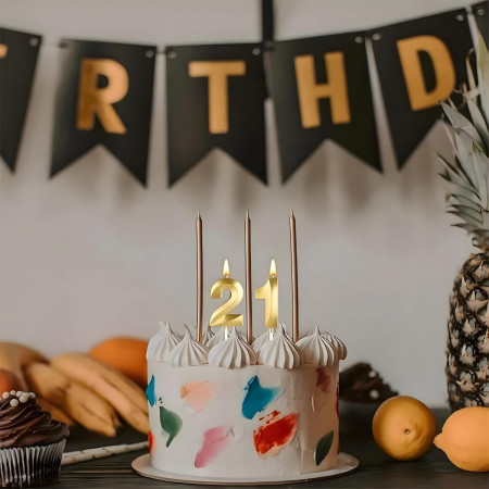 Lumanare Cifra 2, Cyrax, Model Diamond, 5 x 3.4 cm, Auriu