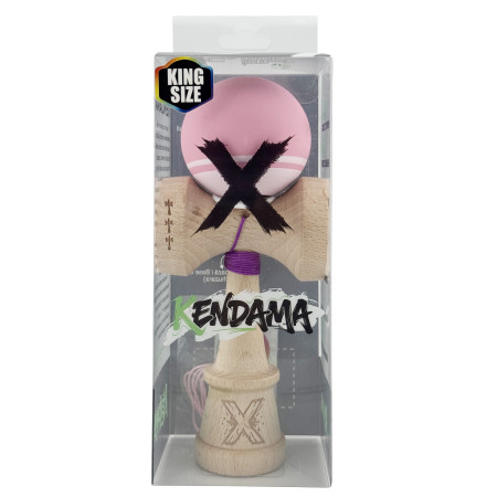 Kendama X Originala, Profesionala, Cyrax, Rubber Grip, Cupe Mari KING SIZE V3, Gaura in Baza, Rulment Metalic, din lemn 18 cm, Ata 62/65 cm, Bicolor Roz/Roz deschis