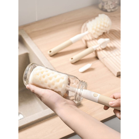 Set 3 Perii de Spalat Biberoane, Cyrax, pentru Tetina, Biberon, Pai, Materiale Sigure, fara BPA, Curatare 360°, Roz