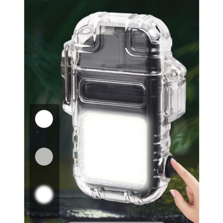 Lanterna Tip Breloc cu Bricheta,  Impermeabila, 3 Moduri Iluminare, 300 mAh, Incarcare USB-C, COB, Raza de Actiune 50 - 100 m, 7.4 x 4.9 x 1.7 cm, Gri