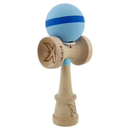 Kendama X Originala, Profesionala, Cyrax, Cupe Mari KING SIZE V3, Rubber Grip, Gaura in Baza, Rulment Metalic, din lemn 18 cm, Ata 62/65 cm, M Bleu/Albastru/Bleu