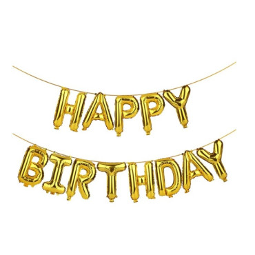 Set 13 Baloane Folie, Cyrax, Tip Ghirlanda, Model Happy Birthday, 40 cm, Auriu