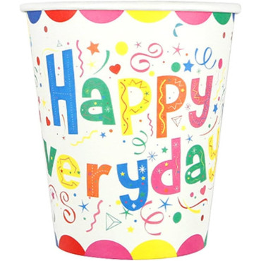 Set 10 Pahare de Carton, Cyrax, Model Happy Everyday, 13 x 7 x 5 cm, Multicolor