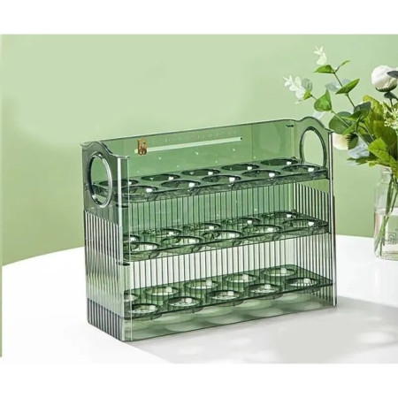 Suport Organizator pentru Oua, Cyrax, Capacitate 30 Oua, Pentru Usa Frigiderului, 3 Straturi, din Plastic, Verde Transparent