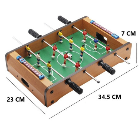 Mini Masa de Fotbal cu Teren si 12 Jucatori Cyrax, 4 Manere, cu Tablou pentru Scor, din Metal, Lemn si ABS, 34.5 x 23 x 7 cm, pentru copii/adulti