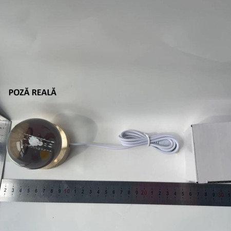 Lampa LED Decorativa,  cu Bila de Cristal cu Diametru 6cm, Model Micul Print 3D, Alimentare USB, Suport din Lemn, Lumina Alb Cald