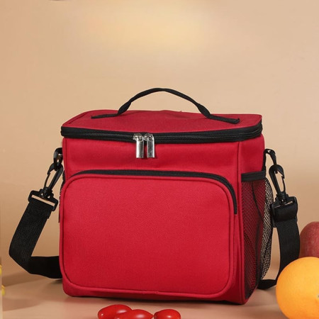 Geanta pentru Pranz, Cyrax, Multifunctionala, Compartimentata, 2 Tipuri de Manere, Impermeabila, 26x24x17 cm, Rosu