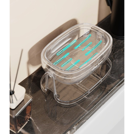 Savoniera cu Suport 2 in 1,  Pentru Perete sau Blat, PET, Scurgere Optima, Argintiu Transparent